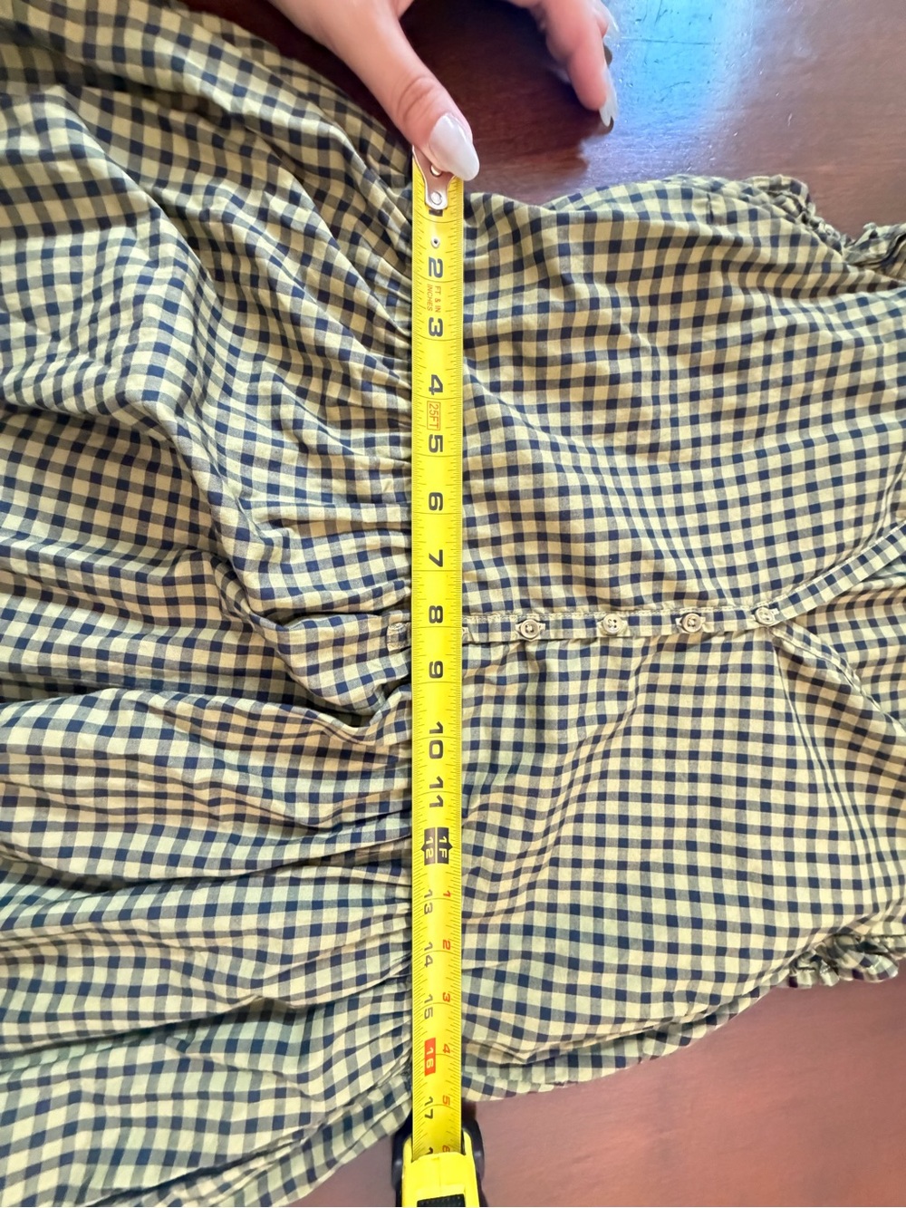 Nation LTD Tegan Ruffled Mini Dress Green Navy Check Pattern 100% Pima Cotton - Picture 10 of 11